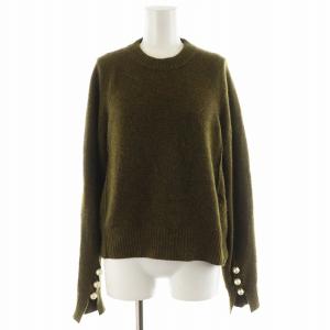 ニット セーター 長袖 パール装飾 ウール XS カーキ /AN45
