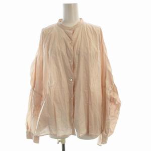 シャツ ブラウス ビックシルエット バンドカラー 長袖 ピンク /RO