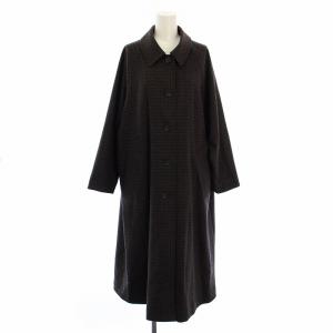 ステンカラーコート ロング チェック柄 ブラウン /RE