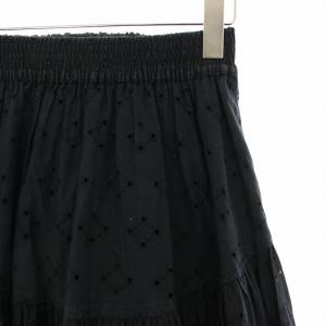 KENZO フレアスカート カットワーク 麻 リネン混 ミモレ ロング M 紺 ネイビー 316084 /HN