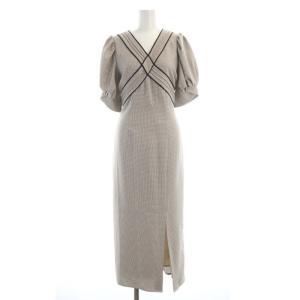 23SS クロスデザインワンピース マキシ ロング 千鳥格子 バックリボン 半袖 1 黒 ブラック 茶