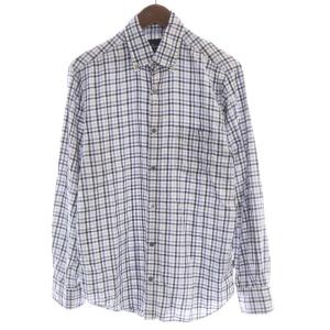 プラス ボタンダウンシャツ カジュアル チェック 長袖 M 青 ブルー 黒 ブラック D046CFBC018