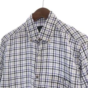 Papas プラス ボタンダウンシャツ カジュアル チェック 長袖 M 青 ブルー 黒 ブラック D046CFBC018