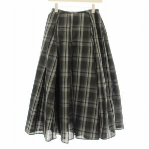 23AW タックギャザーボリュームスカート フレア ロング マキシ チェック 1 黒 ブラック グレー