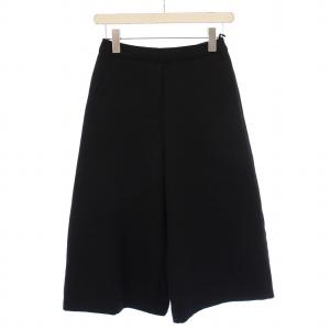 ワイドパンツ クロップド丈 ウール シルク 無地 38 黒 ブラック /BB