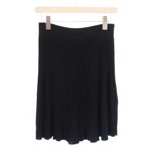 プリーツスカート フレア イージー ひざ丈 ウエストゴム ストレッチ シルク 36 黒 ブラック /BB