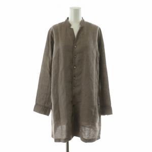シャツチュニック 長袖 ロング 麻 リネン100％ 3 ブラウン /NQ