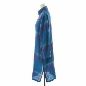 Pal'las Palace シャツワンピース ひざ丈 チェック 麻 リネン100％ 七分袖 3 ブルー /NQ