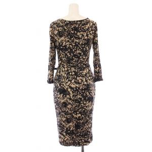 Max Mara タイトワンピース ひざ丈 七分袖 ドレープ ストレッチ 総柄 ベルト 40 ベージュ 黒 ブラック /BB