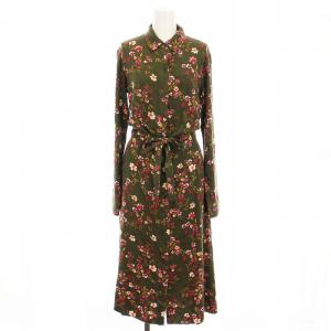 シャツワンピース ロング 花柄 長袖 2 カーキ XX10181 /YM