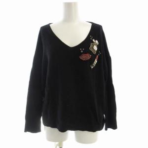 ニット セーター プルオーバー ビジュー装飾 Vネック ビックシルエット 長袖 36 黒 ブラック 36443117