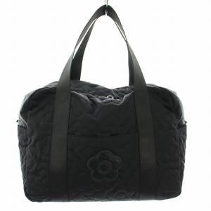 ボストンバッグ ハンドバッグ キルティング ナイロン 花柄刺繍 ポーチ付き 黒 ブラック /YT