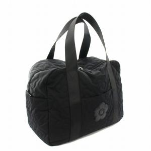 MARY QUANT ボストンバッグ ハンドバッグ キルティング ナイロン 花柄刺繍 ポーチ付き 黒 ブラック /YT