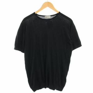ニット カットソー 薄手 半袖 L 黒 ブラック 45550 /HN