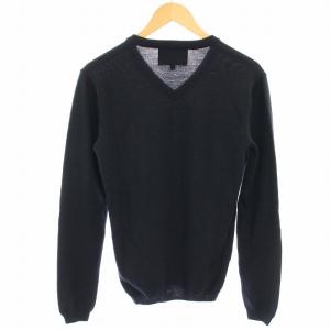 FRED PERRY × RAF SIMON ニット カットソー Vネック ウール 長袖 ロゴ刺繍 S 紺 ネイビー SK7035