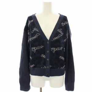 プラネット刺繍カーディガン ボレロ ニット ウール混 アンゴラ混 レース 長袖 36 紺 ネイビー 38453079