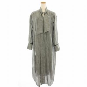 ビエラハウンドトゥースワンピース ウール混 千鳥格子 ミモレ ロング ボウタイ 38 黒 ブラック 白