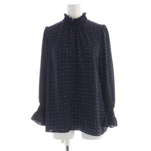 シャツ ブラウス ドット ハイネック 長袖 38 紺 ネイビー 101827-13-460-65 /RO