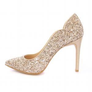 DIANA パンプス ポインテッドトゥ ハイヒール フラワーカット グリッター 22.5cm ベージュ シルバーカラー