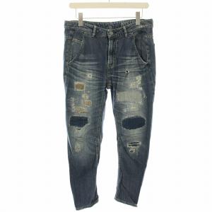 JEANS 5P DUR加工 デニム九部丈サルエルPT デニムパンツ ジーンズ ダメージ加工 M インディゴ