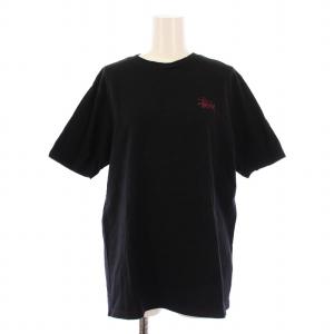 STUSSY Tシャツ カットソー 半袖 クルーネック ロゴ バックプリント M 黒 ブラック /BB