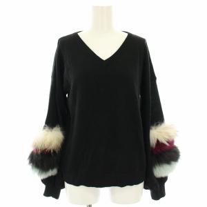 ファー付ニットトップ セーター アンゴラ混 ウール混 ブルーフォックスファー ラクーンファー 長袖 36