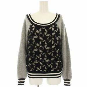 アンゴラレースニットトップ シャギーニット セーター アンゴラ 星型レース 長袖 36 グレー 黒 ブラック