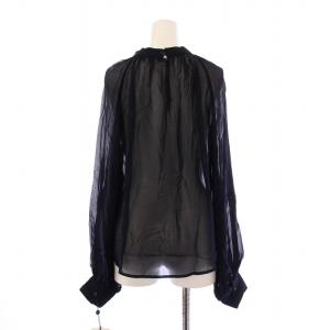 MACKINTOSH シアーシャツ ブラウス シースルー 長袖 ギャザー スタンドカラー 無地 8 紺 ネイビー タグ付き /BB