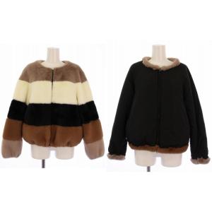 リバーシブル エコファーマルチブルゾン ジャケット ジップアップ ボーダー柄 中綿 36 マルチカラー