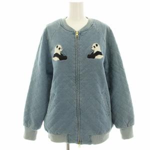 中綿ジャケット デニムジャケット ブルゾン パンダ刺繍 ビッグシルエット M 水色 ライトブルー 3196080