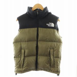 ヌプシ Nuptse VEST ダウンベスト ロゴ バイカラー ナイロン M カーキ 黒 ブラック ND91716Z