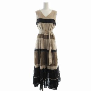 ワンピース ロング ノースリーブ ボーダー シルク混 36 ベージュ 032033134700 /EE