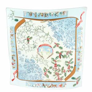 HERMES カレ90 Neige d'Antan 去年の雪 スカーフ ライトブルー