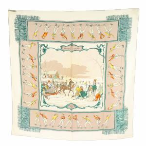 カレ90 PLAISIRS DU FROID 氷上の喜び スカーフ 絹 シルク ベージュ /AN17 D