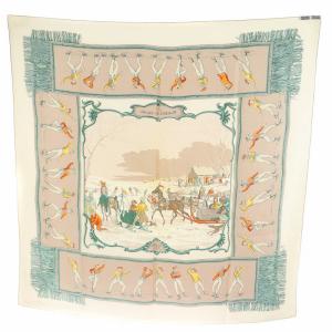 HERMES カレ90 PLAISIRS DU FROID 氷上の喜び スカーフ 絹 シルク ベージュ /AN17 D