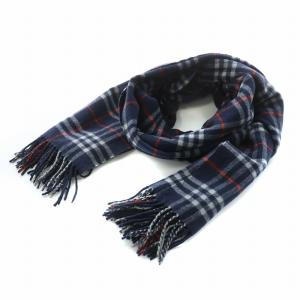 マフラー チェック カシミヤ混 ヴィンテージ ネイビー