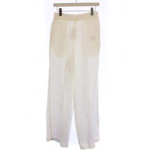 イージーパンツ スラックス ウエストゴム 無地 インナー付き 麻 リネン 38 白 ホワイト タグ付き