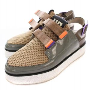 厚底 サンダル ベルクロ メッシュ エナメル 23cm ベージュ グレー /G