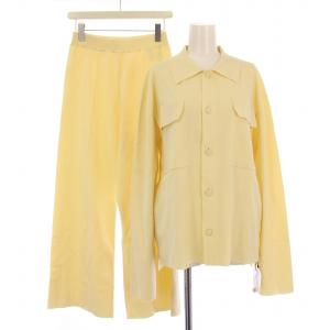 セットアップ ニットカーディガン 長袖 レギュラーカラー イージーパンツ ウエストゴム ストレッチ 無地