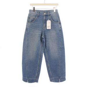 サステナブル ルーズフィットアジャストデニム ジーンズ ジップフライ カットオフ 36 青 ブルー GAS-03021-C
