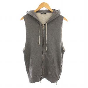 ノースリーブ ジップアップパーカー ダメージ加工 サイドジップ XS グレー /YM
