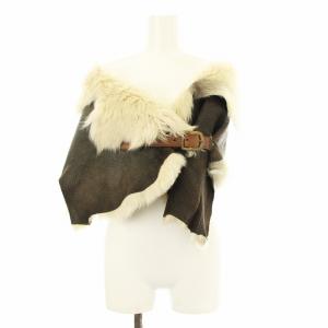 ムートンストール ショール レザー ファー ベルト 茶 ブラウン /KU