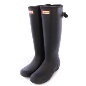 HUNTER オリジナルバックアジャスタブルトールブーツ レインブール 雨靴 ロング ローヒール ロゴ ベルト US8