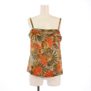 Salvatore Ferragamo セットアップ 上下 キャミソール フレアスカート ロング 総柄 シルク 42 グレー オレンジ /BM