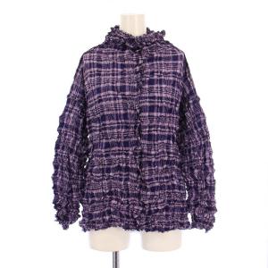 シャツ ブラウス 長袖 シワ加工 ストレッチ チェック柄 F 紫 パープル /BB