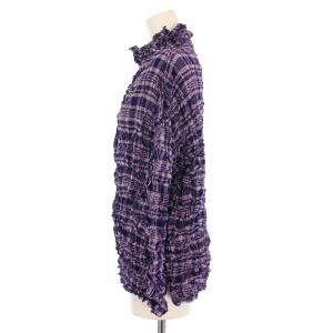 me ISSEY MIYAKE シャツ ブラウス 長袖 シワ加工 ストレッチ チェック柄 F 紫 パープル /BB