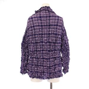 me ISSEY MIYAKE シャツ ブラウス 長袖 シワ加工 ストレッチ チェック柄 F 紫 パープル /BB