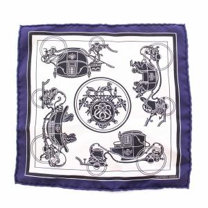 ナノカレ20 EX-LIBRIS エクスリブリス スカーフ ミニ シルク 総柄 白 ホワイト 紺 ネイビー