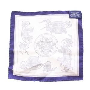 HERMES ナノカレ20 EX-LIBRIS エクスリブリス スカーフ ミニ シルク 総柄 白 ホワイト 紺 ネイビー