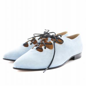 パンプス レースアップ ポインテッドトゥ スエード 35 水色 ライトブルー 20637N /AN2